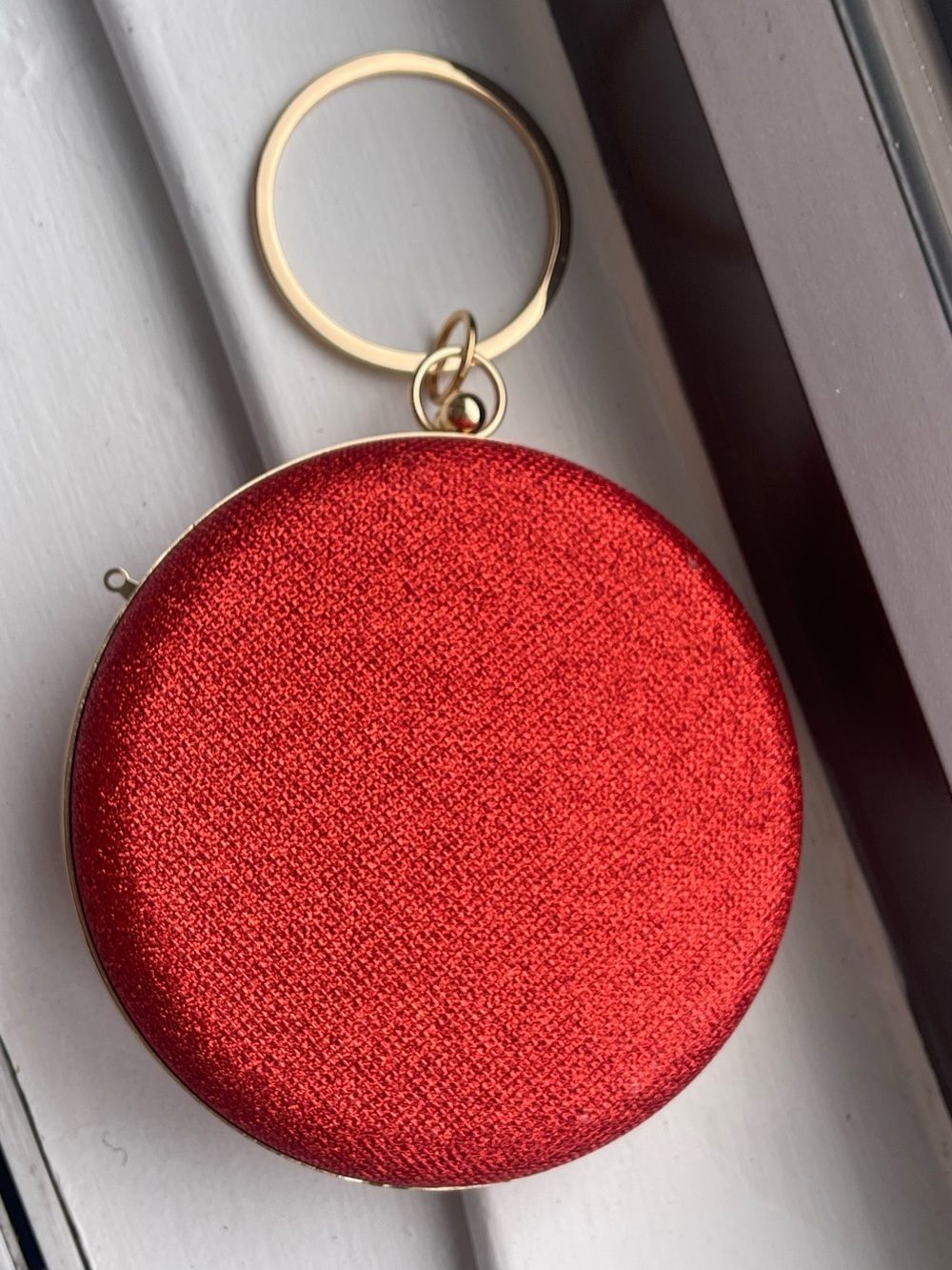 Round Red Purse with Gold Hardware